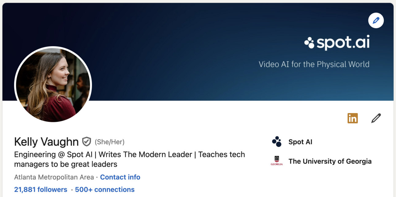 Screenshot of Kelly's cover on LinkedIn
