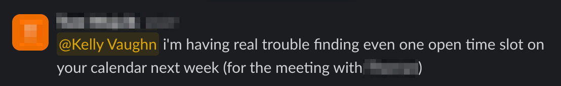 Screenshot of Slack message to Kelly