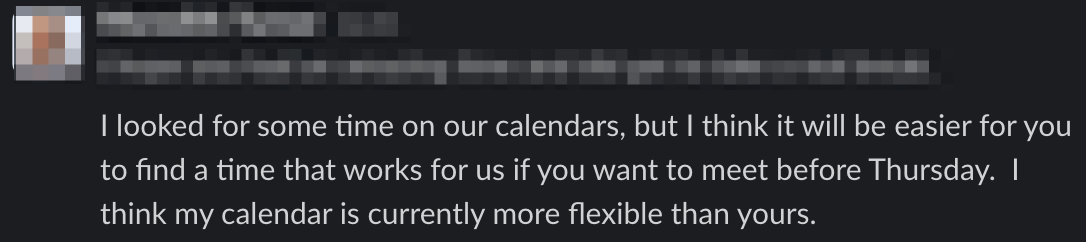 Screenshot of Slack message to Kelly