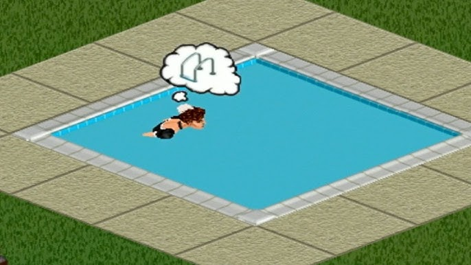 Photo of a Sim swimming in a pool without a ladder present